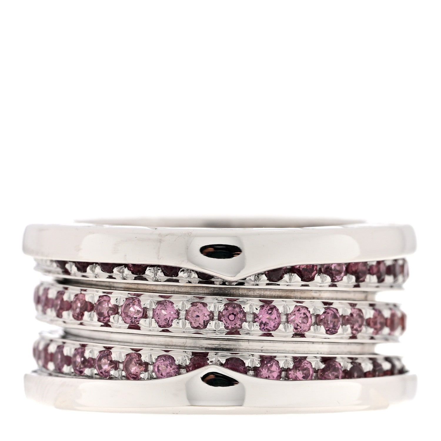 Bulgari 18K White Gold Pink Sapphire B.Zero1 Three-Band Ring 51 5.75 1 of 7