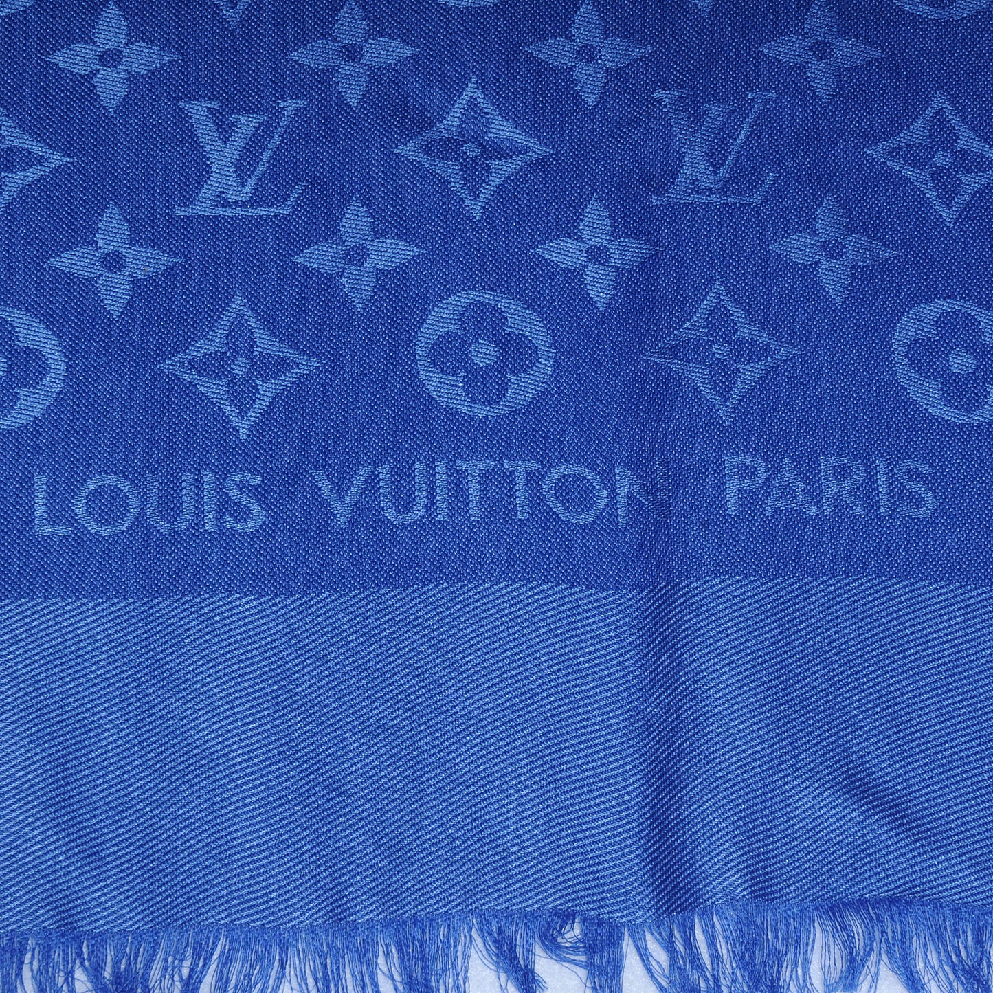 Wool Silk Monogram Shawl Blue