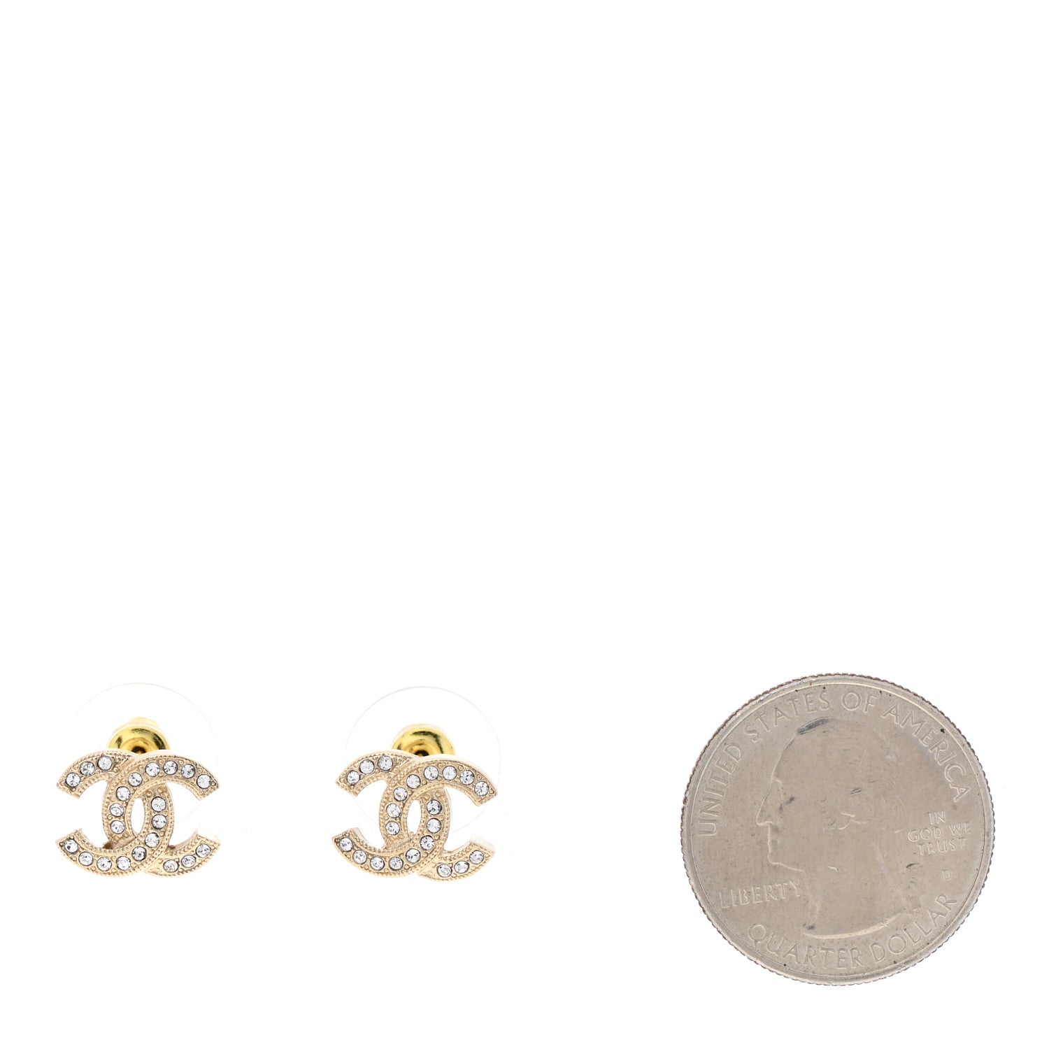 Chanel Crystal Timeless CC Earrings Light Gold 2 of 5