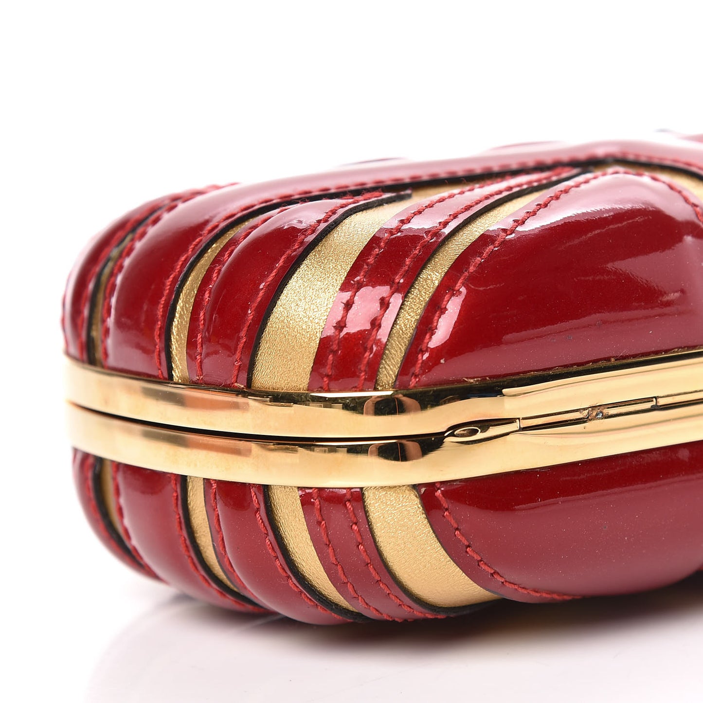 Patent Calfskin Britannia Skull Box Clutch Intense Red