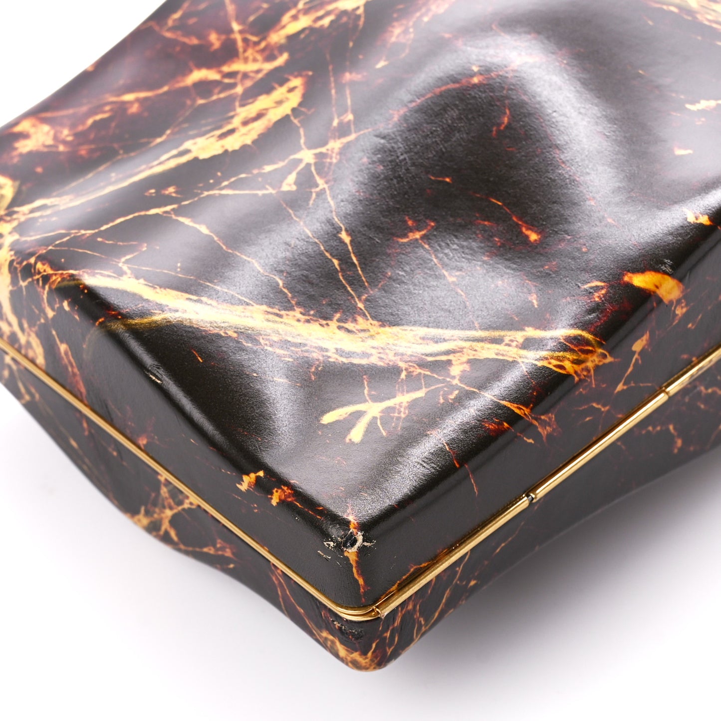 Spazzolato Calfskin Chain Clutch Gold Marble