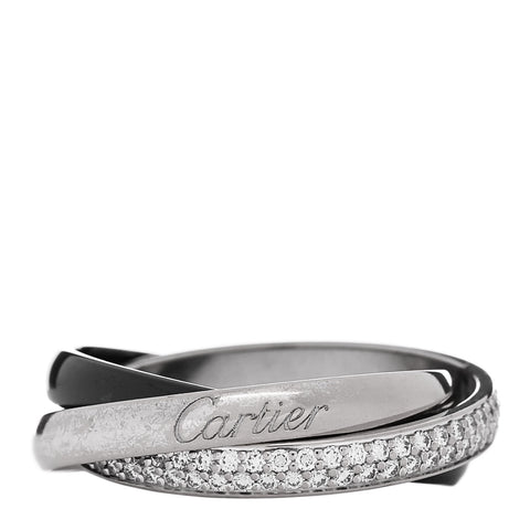 18K White Gold Ceramic Diamond Small Trinity Ring 56 7.75