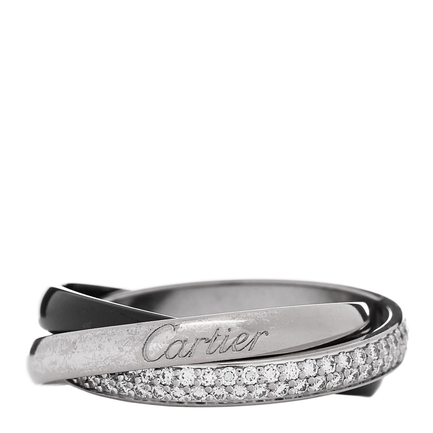 Cartier 18K White Gold Ceramic Diamond Small Trinity Ring 56 7.75 1 of 4