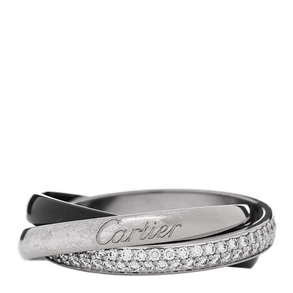 Cartier 18K White Gold Ceramic Diamond Small Trinity Ring 56 7.75 1 of 4