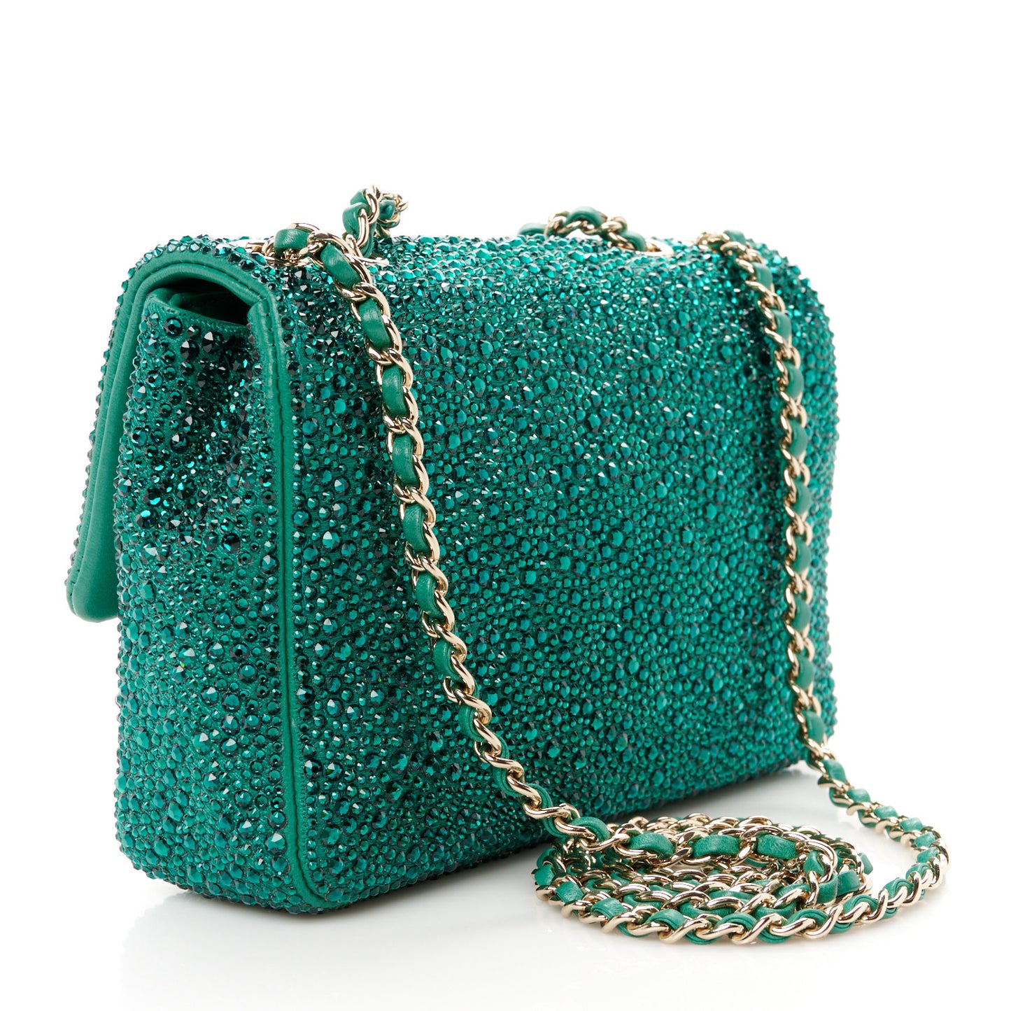 Lambskin Crystal Diamante Small Flap Green
