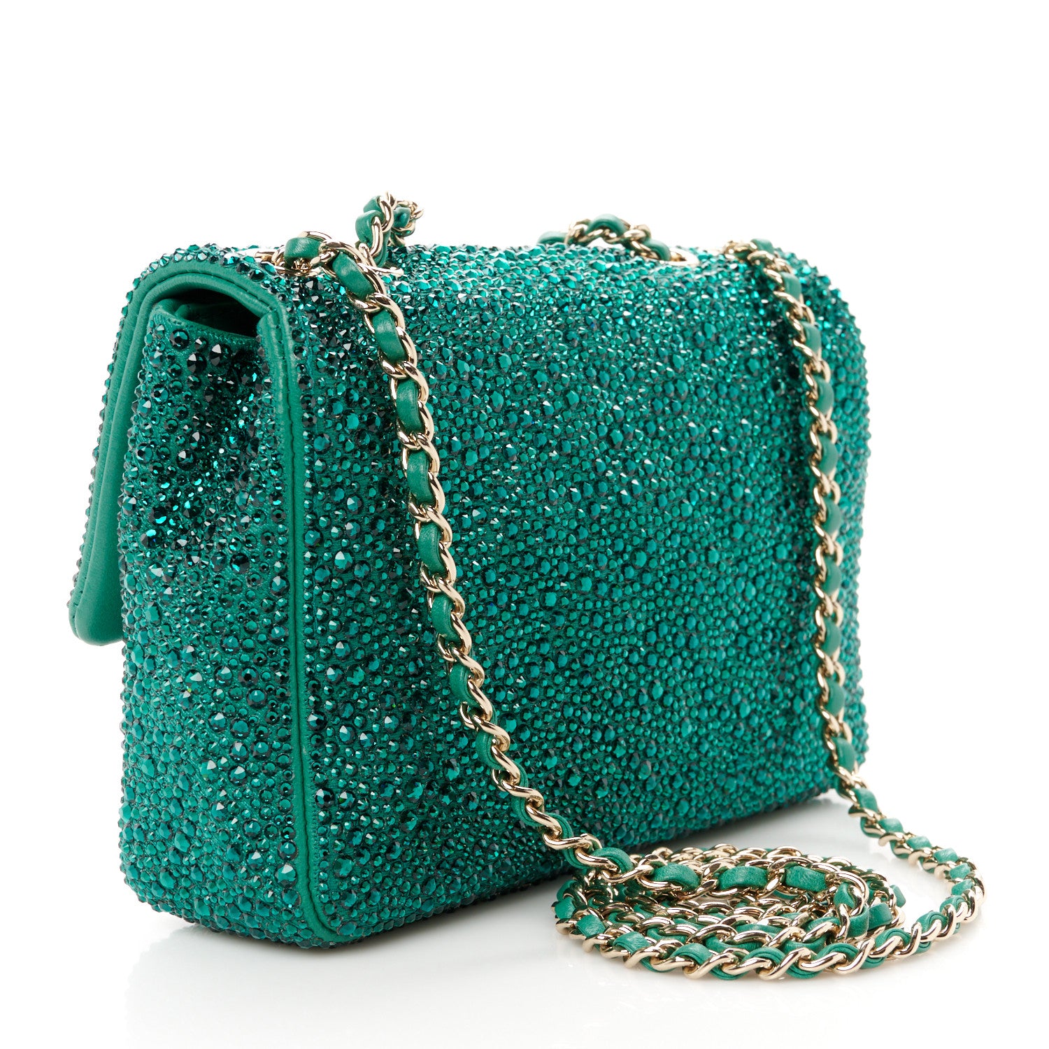 Chanel Lambskin Crystal Diamante Small Flap Green 3 of 12