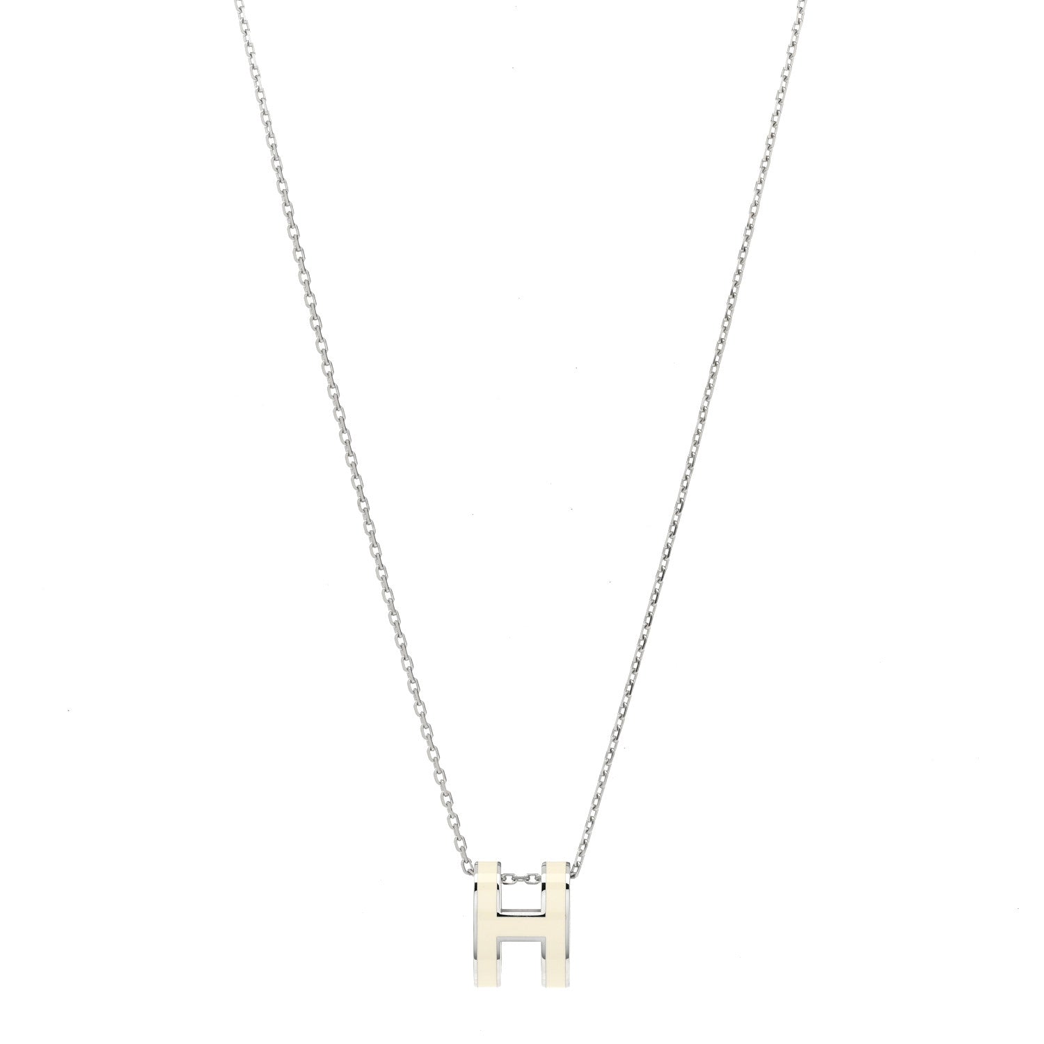 Hermes Lacquered Palladium Pop H Pendant Necklace White 1 of 7