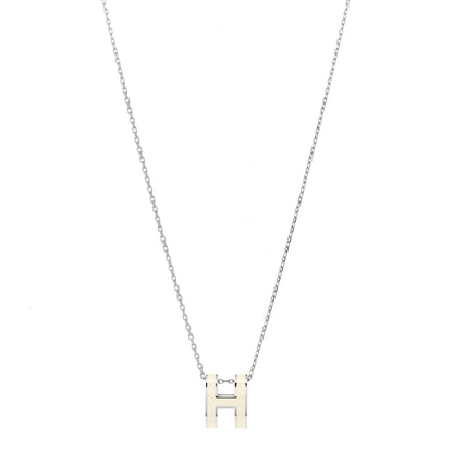 Hermes Lacquered Palladium Pop H Pendant Necklace White 1 of 7