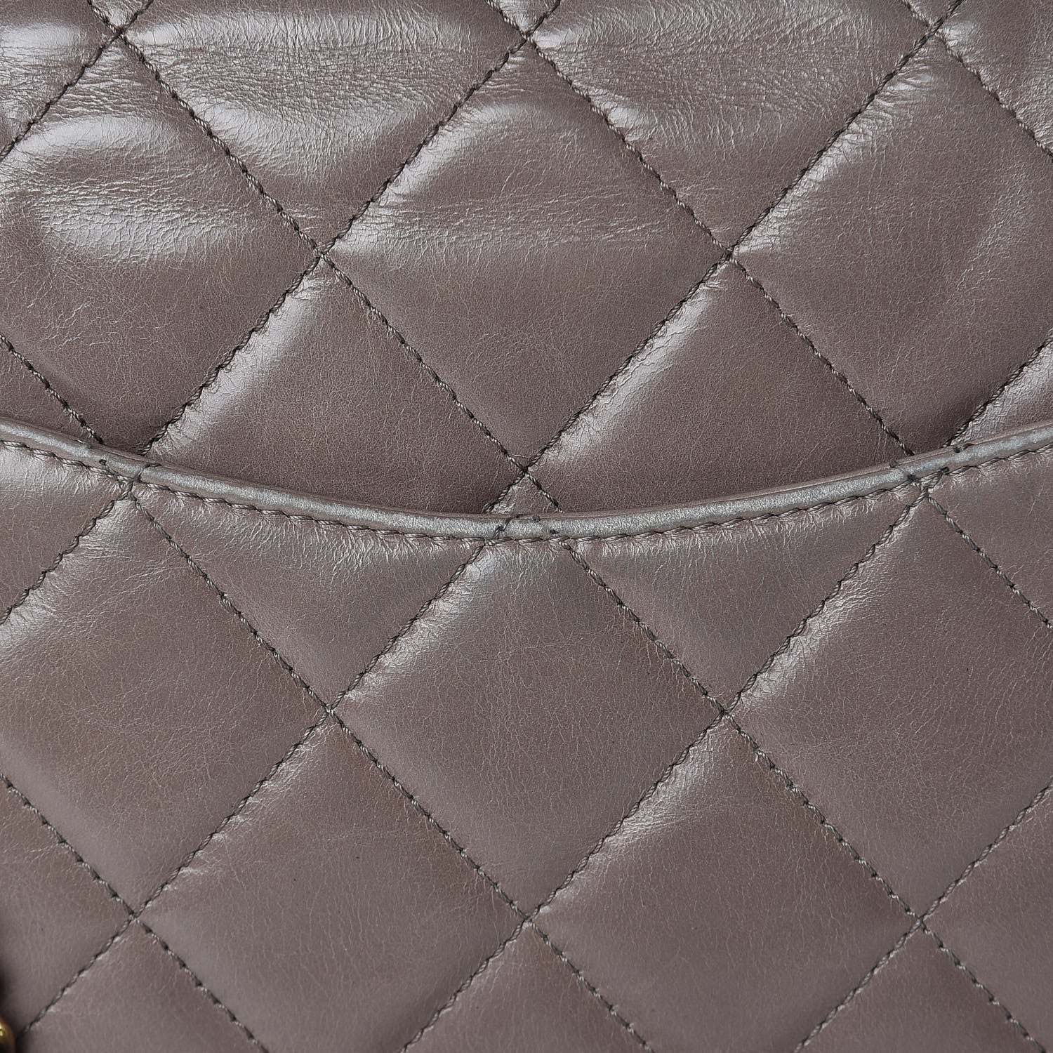 Chanel Glazed Calfskin Quilted Medium Gold Bar Top Handle Flap Dark Grey 12 of 14