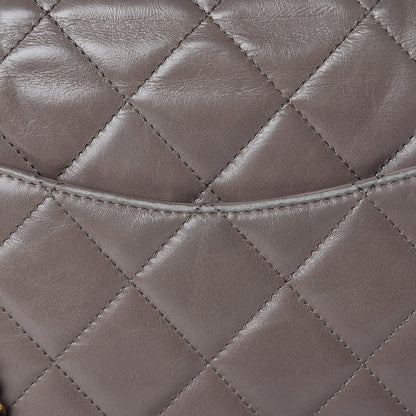 Chanel Glazed Calfskin Quilted Medium Gold Bar Top Handle Flap Dark Grey 12 of 14