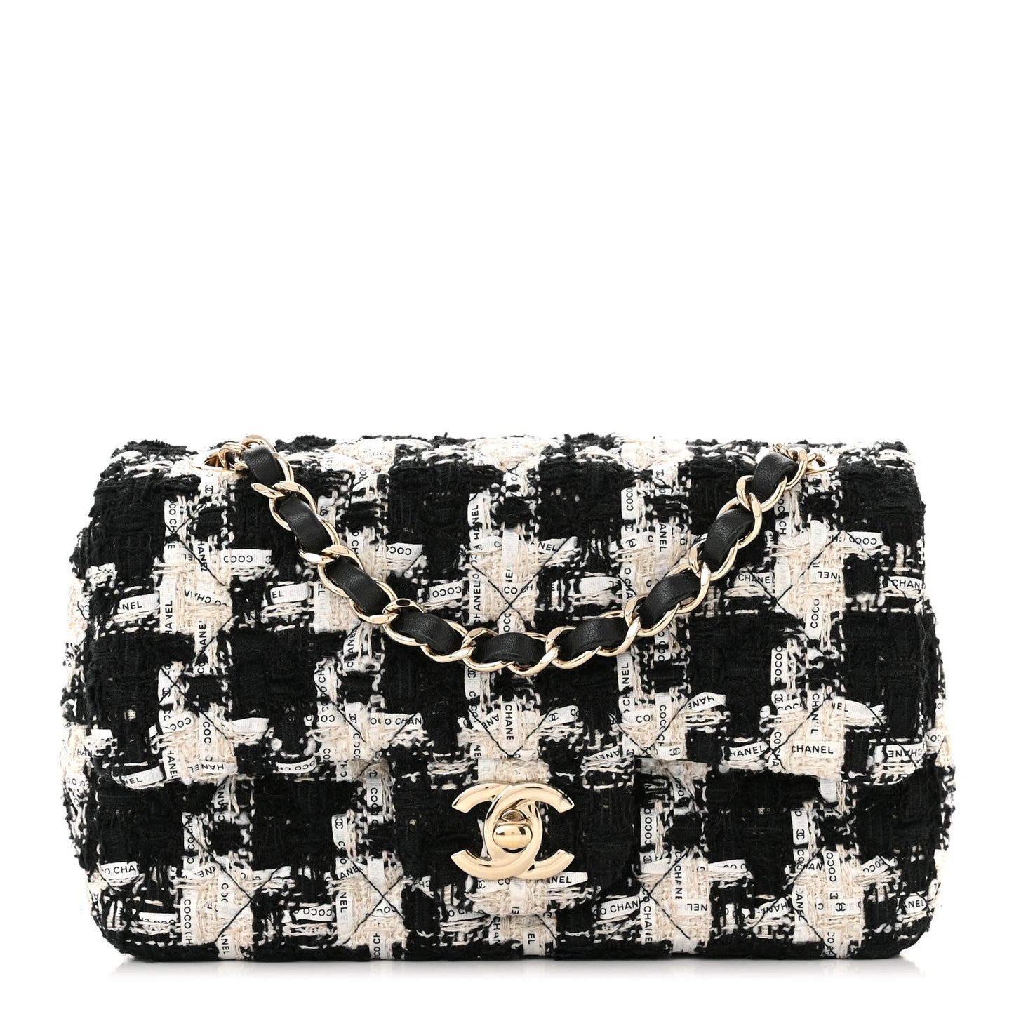 Tweed Quilted Mini Rectangular Flap Black Ecru White