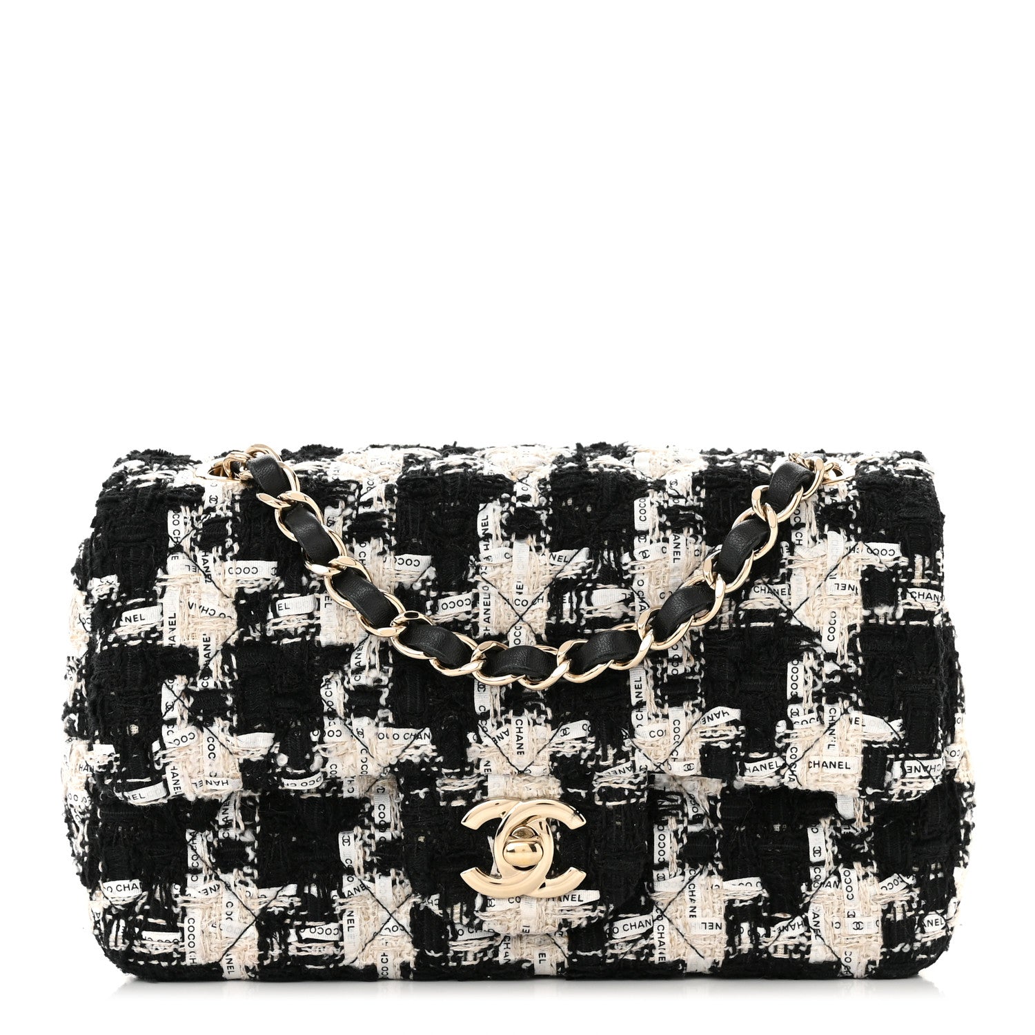 Chanel Tweed Quilted Mini Rectangular Flap Black Ecru White 1 of 11