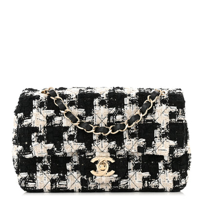 Chanel Tweed Quilted Mini Rectangular Flap Black Ecru White 1 of 11