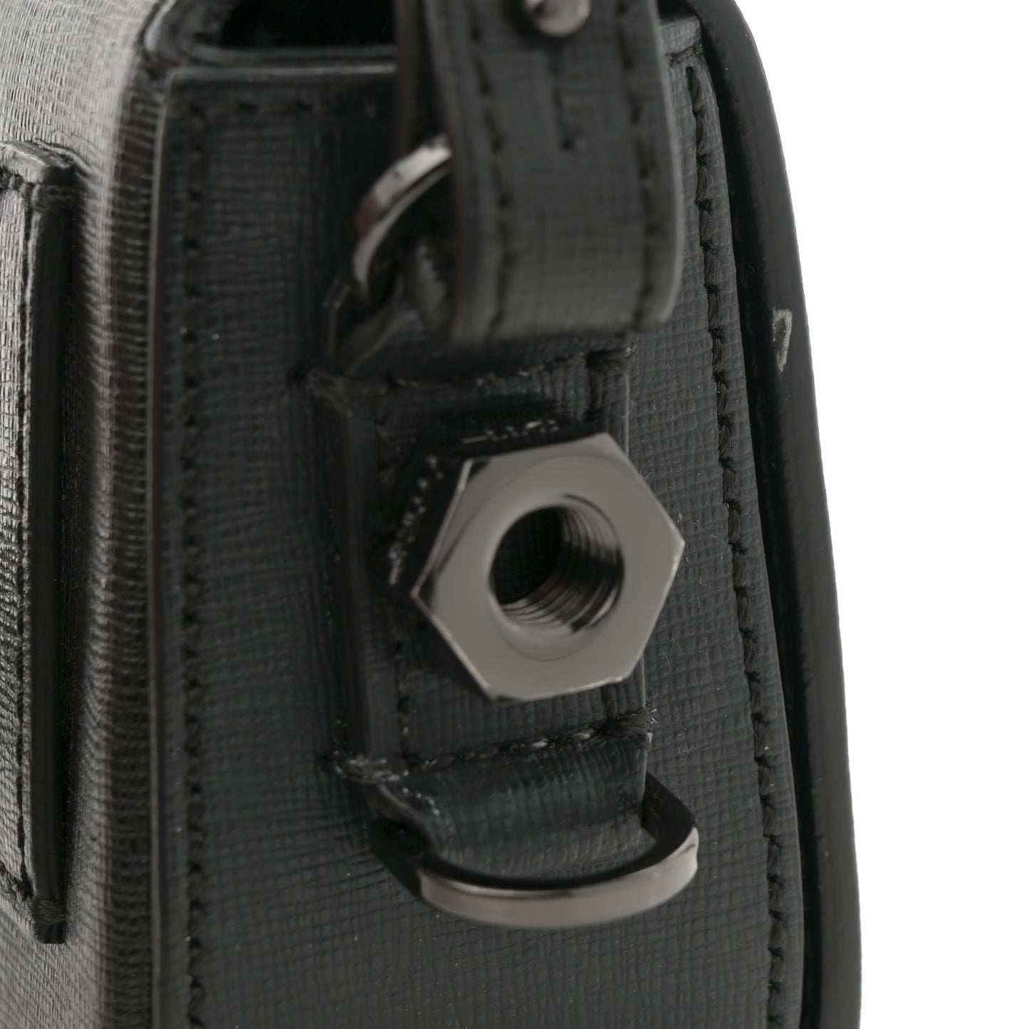 Saffiano Striped Baby Diag Binder Clip Bag Black White