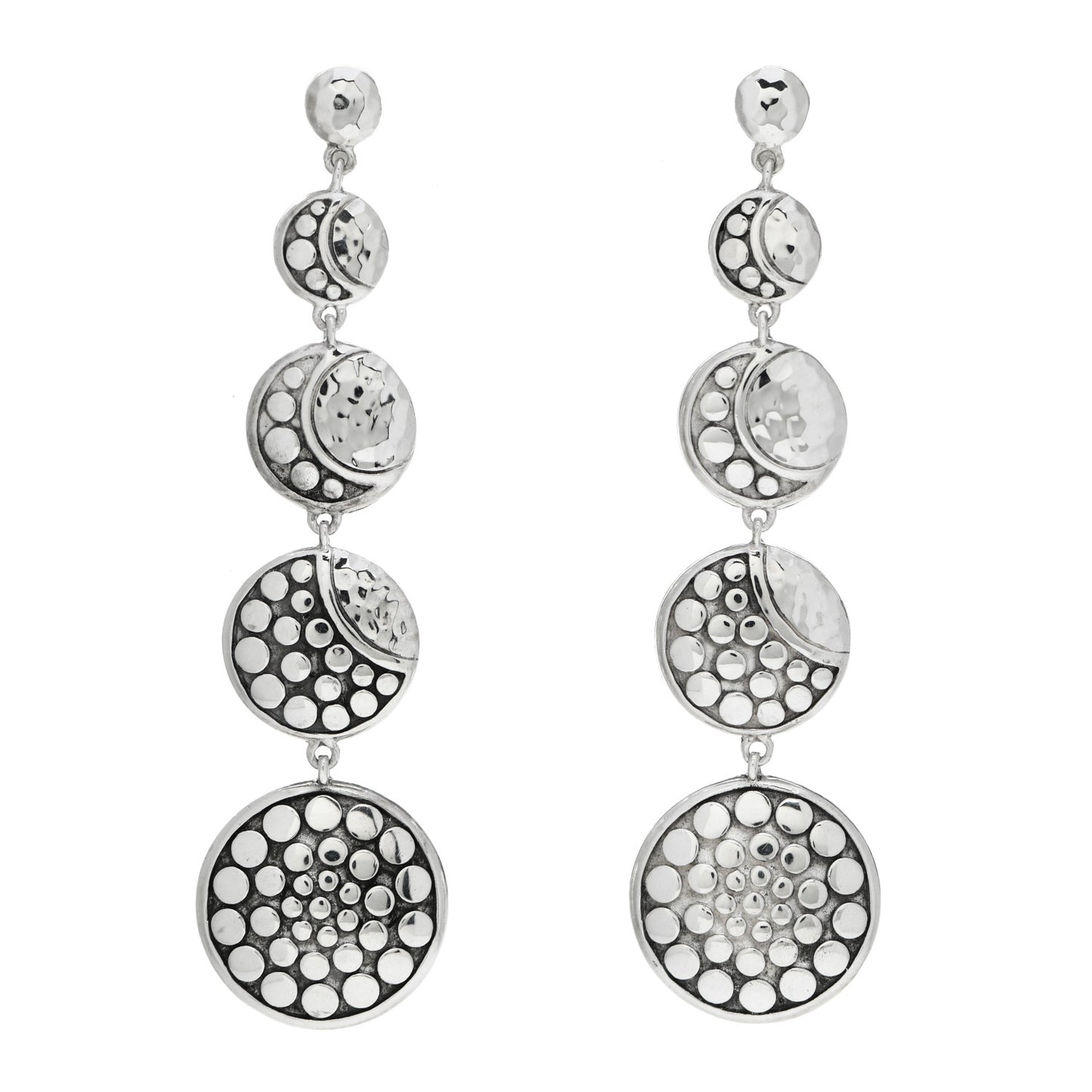 Sterling Silver Dot Moon Phase Hammered Drop Earrings