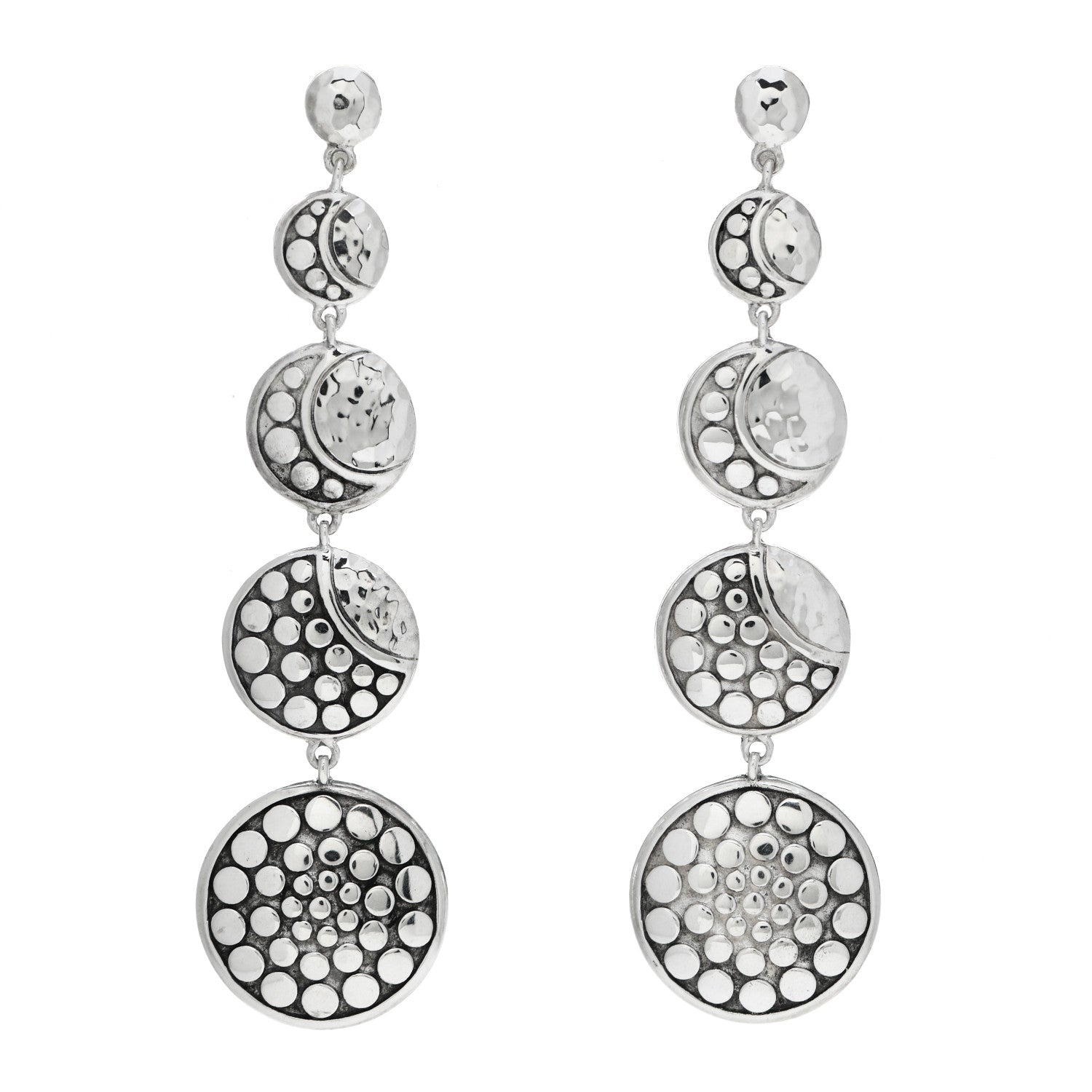 John Hardy Sterling Silver Dot Moon Phase Hammered Drop Earrings 1 of 4