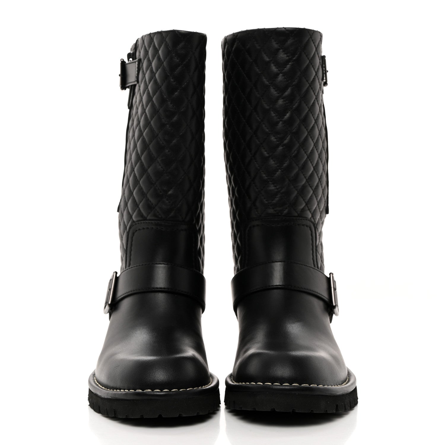 Chanel Calfskin Quilted Biker Boots 38 Black 2 of 9