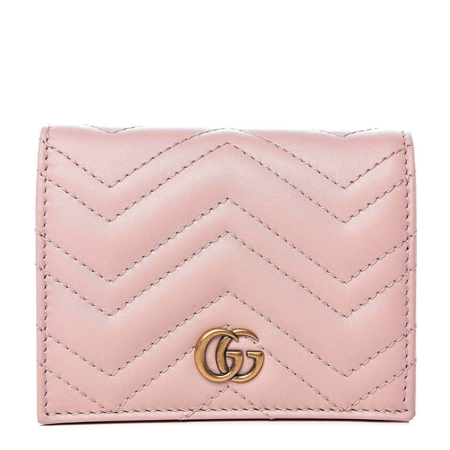 Gucci Calfskin Matelasse GG Marmont Card Case Wallet Perfect Pink 1 of 7