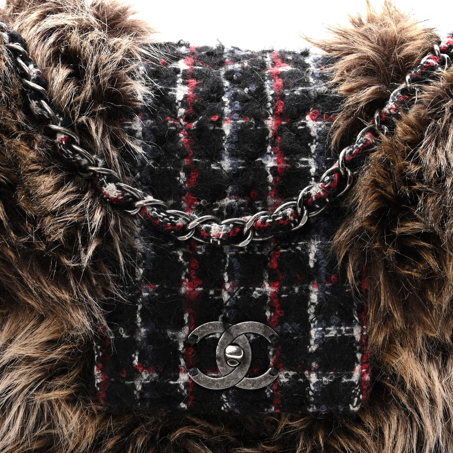 Tweed Arctic Fantasy Fur Flap Blue Red