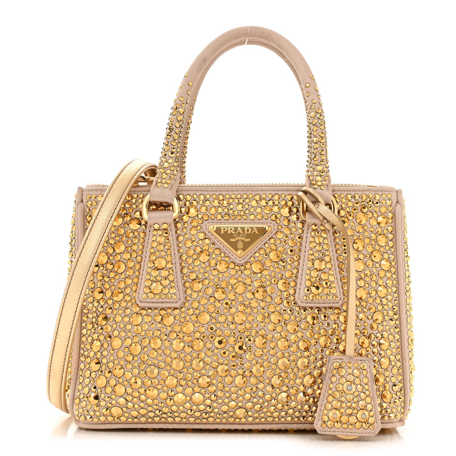 Prada Satin Crystal Mini Galleria Double Zip Tote Platino 1 of 10