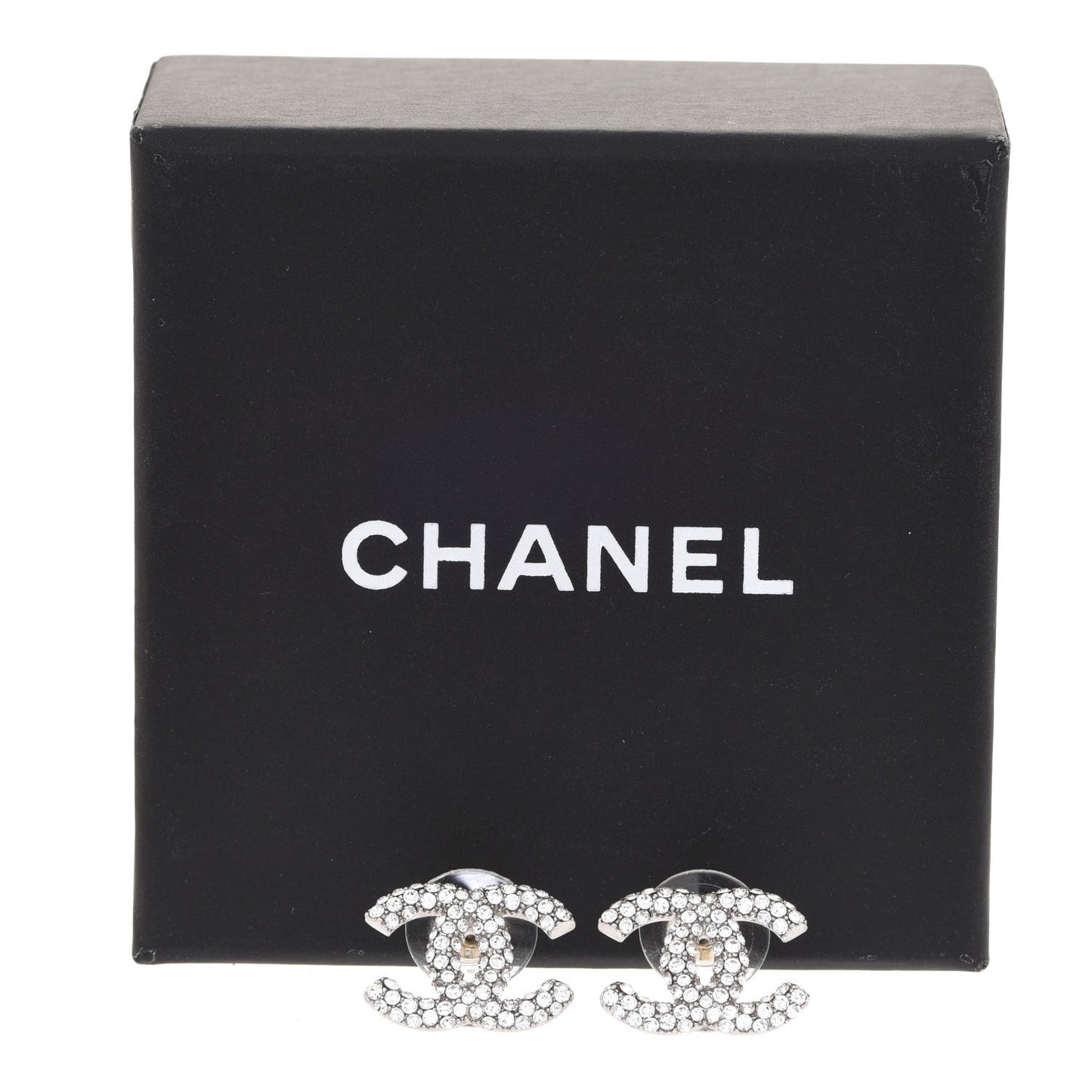 Crystal CC Treasure Chest Earrings Silver