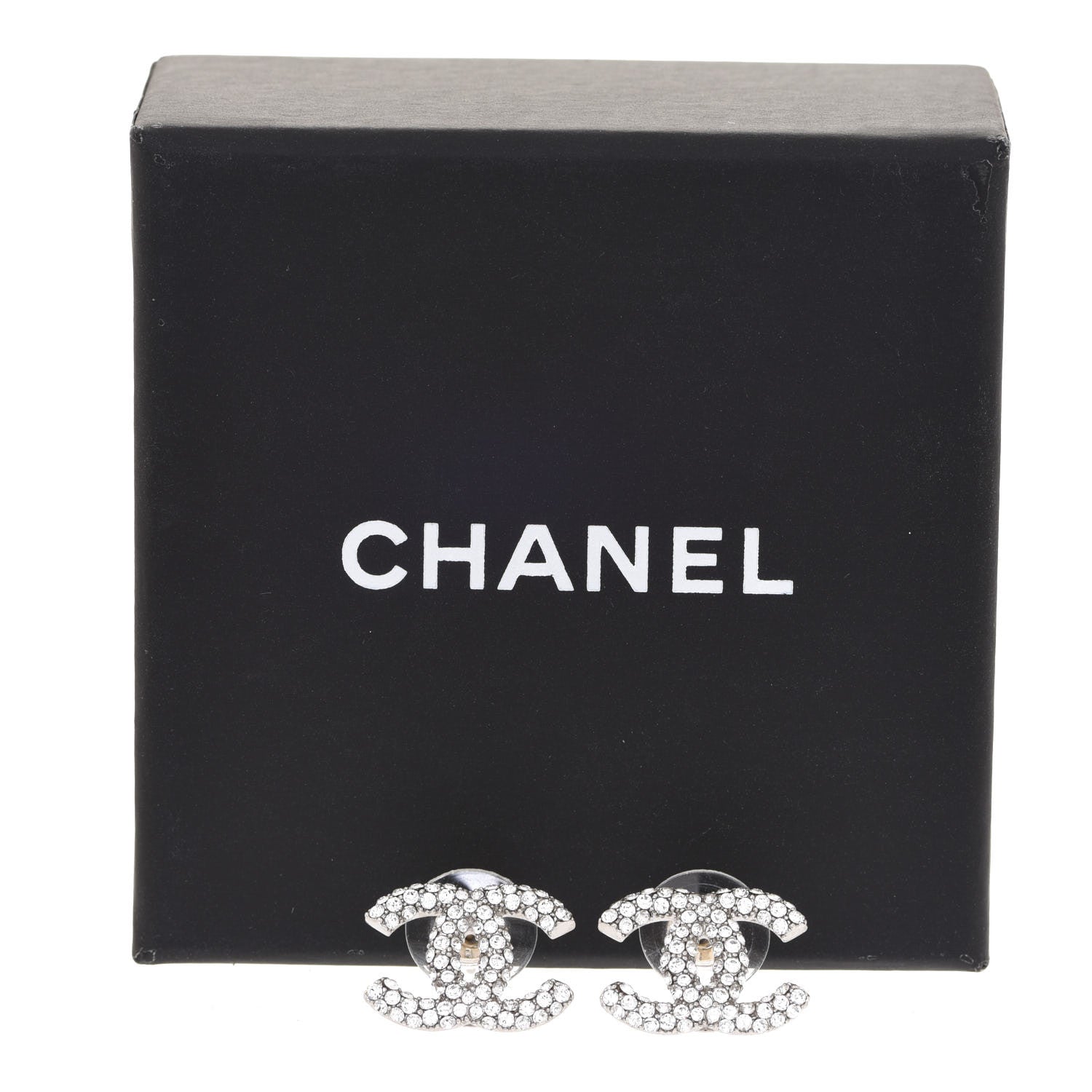 Chanel Crystal CC Treasure Chest Earrings Silver 5 of 5