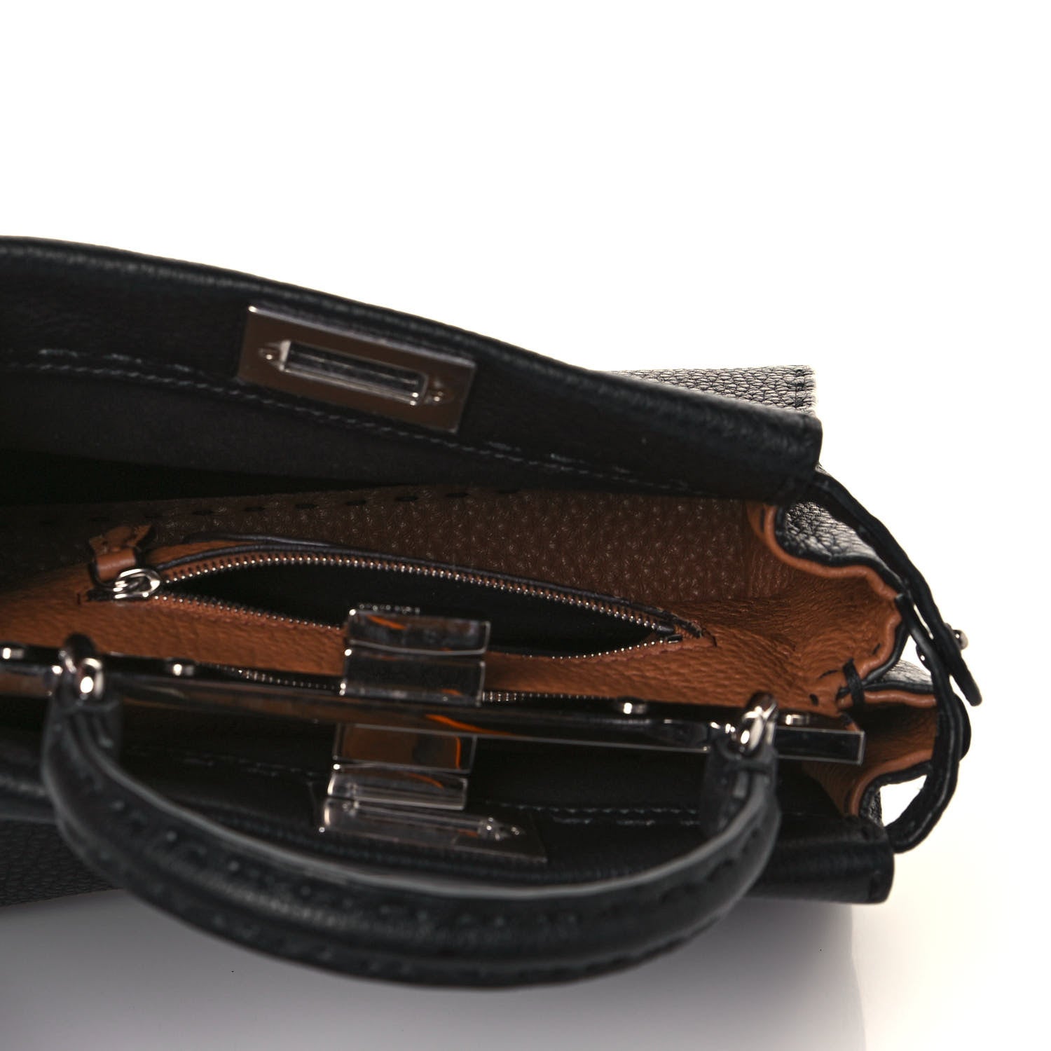 Fendi Cuoio Romano Selleria Bi-Color Mini Peekaboo Iconic Satchel Black Mou 5 of 13