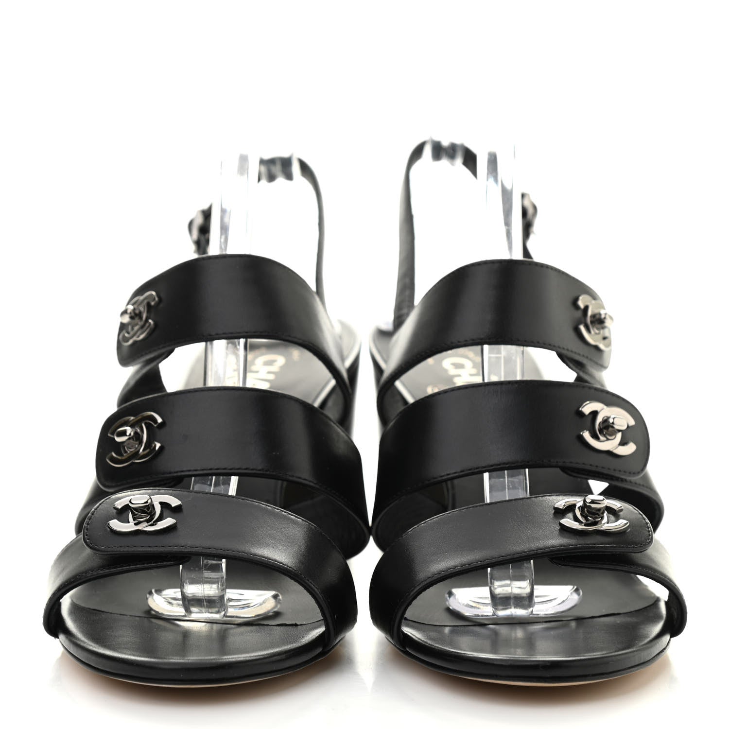 Chanel Calfskin CC Turnlock Sandals 41 Black 2 of 7