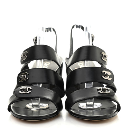 Chanel Calfskin CC Turnlock Sandals 41 Black 2 of 7