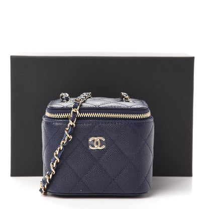 Chanel Caviar Quilted Mini Vanity Case With Chain Navy Blue 11 of 11