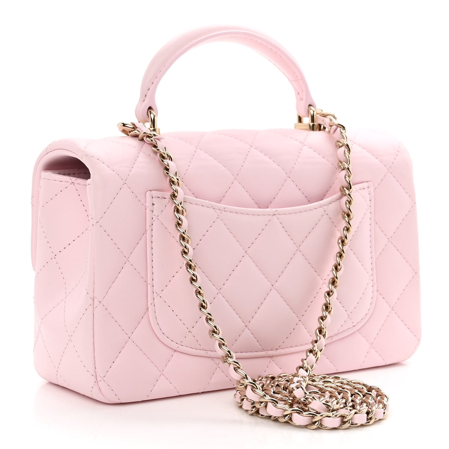 Lambskin Quilted Mini Top Handle Rectangular Flap Light Pink