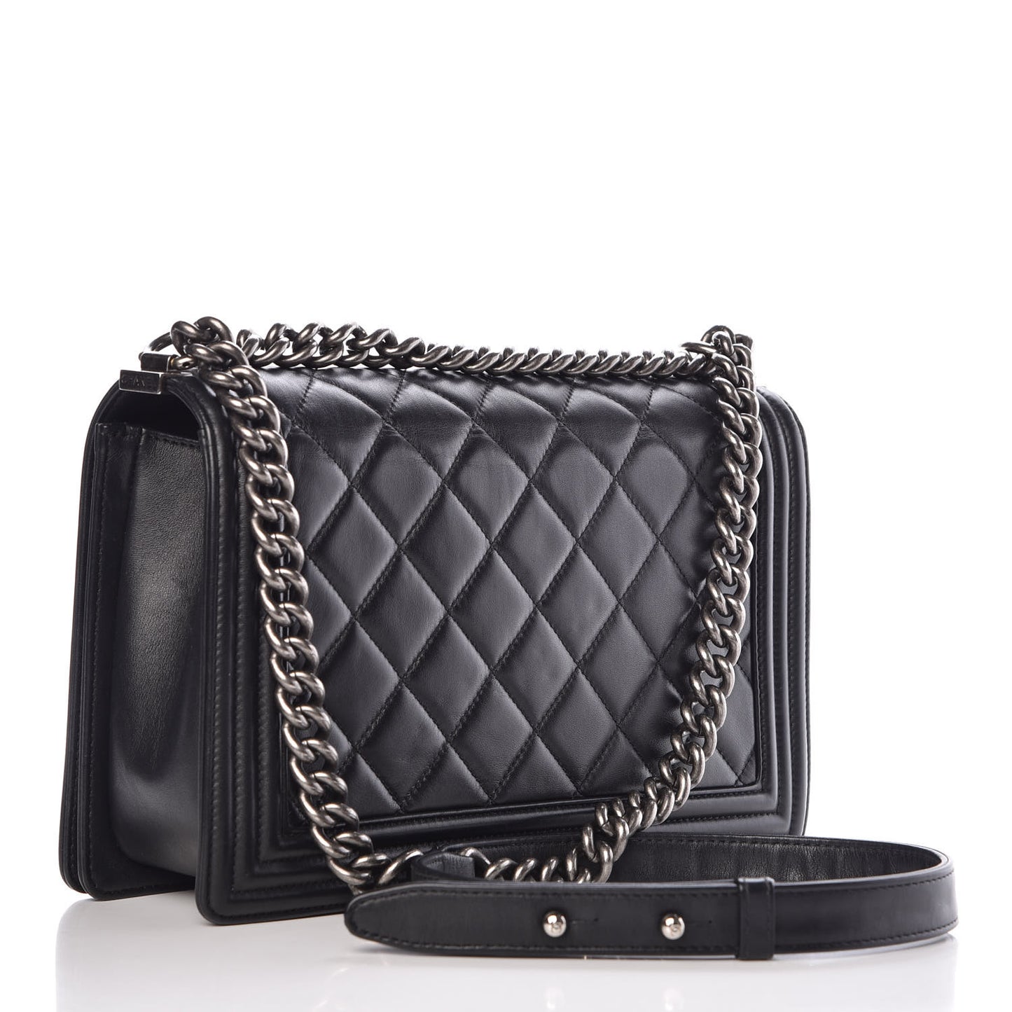 Lambskin Quilted New Medium Boy Flap Black