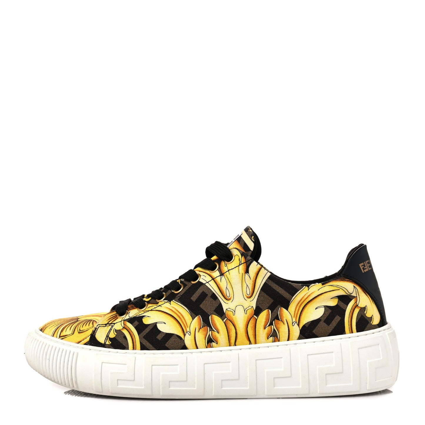 X FENDI Fabric FF Baroque Mens Fendace Greca Sneakers 41.5 Gold Multicolor