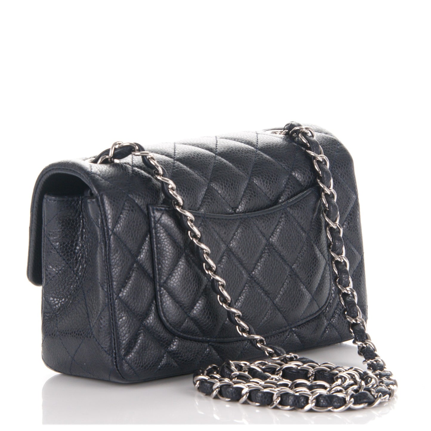 Caviar Quilted Mini Rectangular Flap Navy Blue