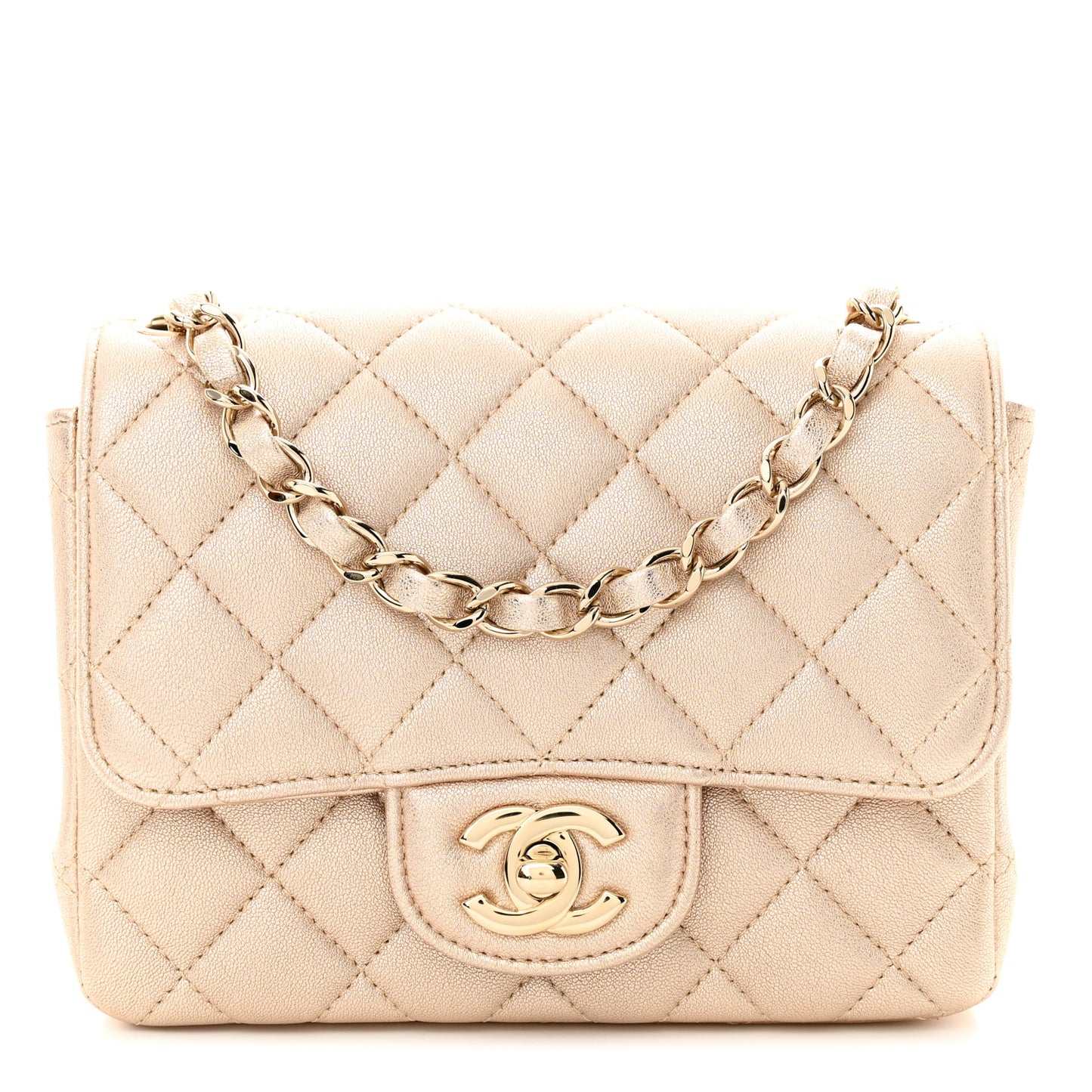 Metallic Lambskin Quilted Mini Square Flap Gold