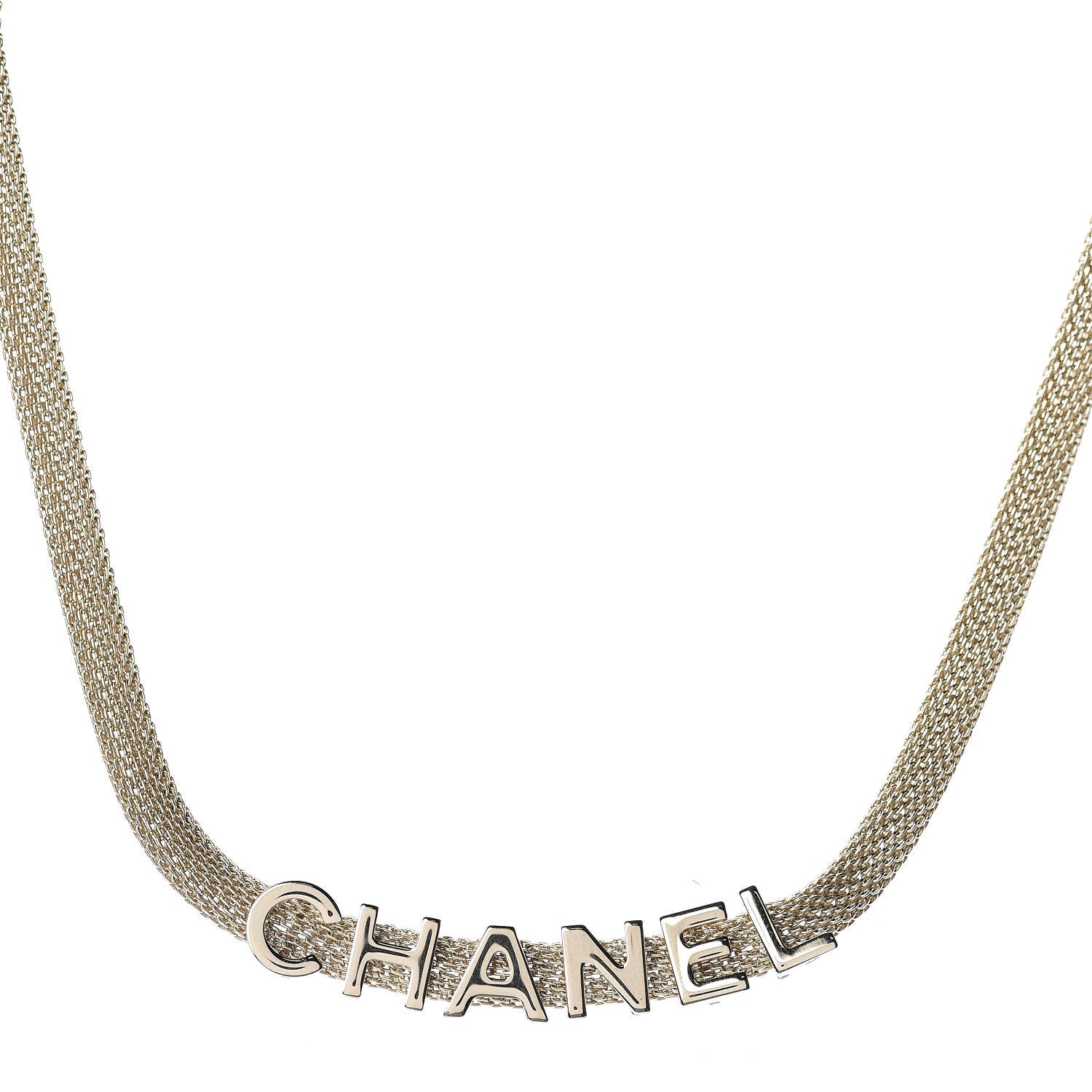 Chanel Mesh Logo Choker Necklace Gold 1 of 5