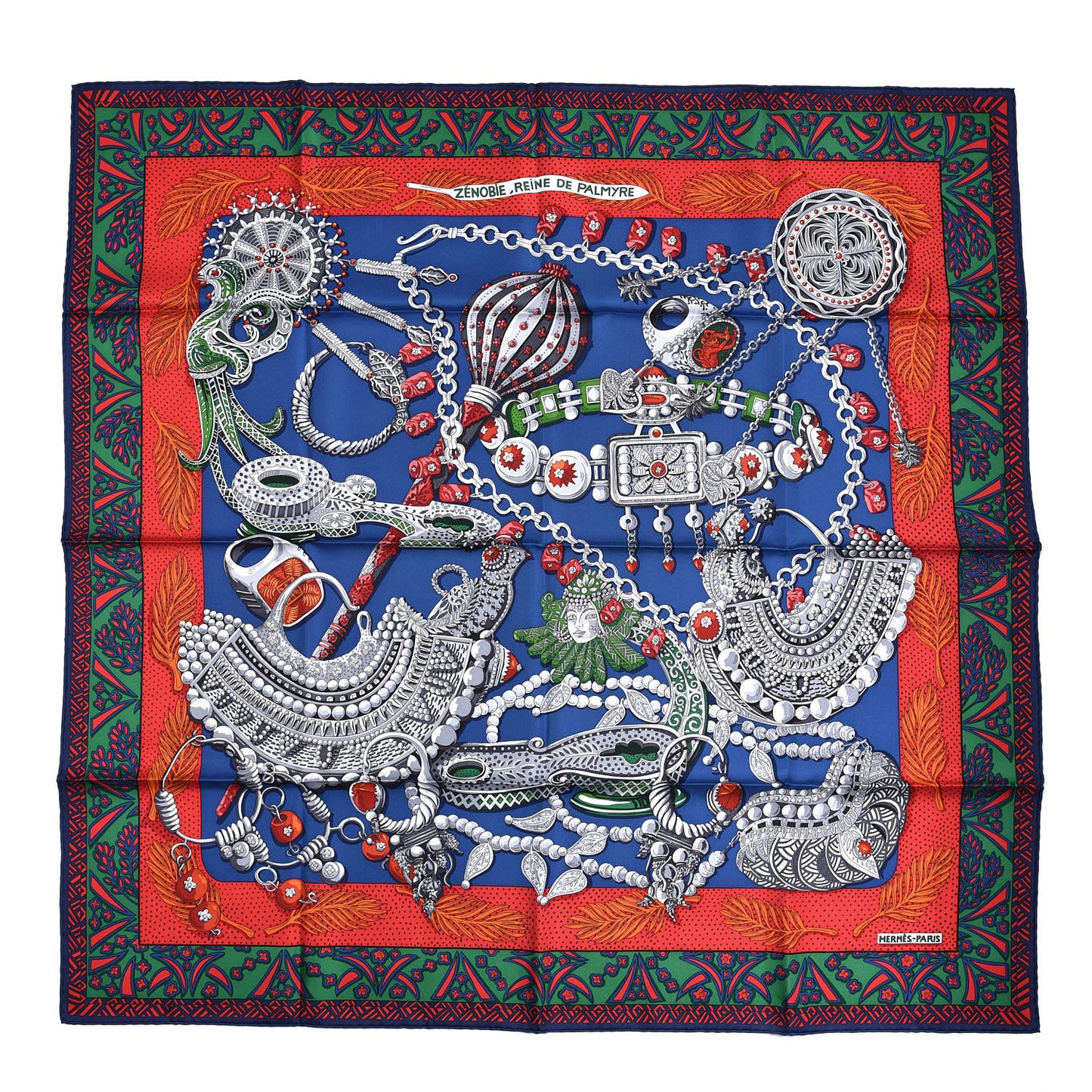 Silk Zenobie Reine De Palmyre Scarf 90 Marine Rouge Gris