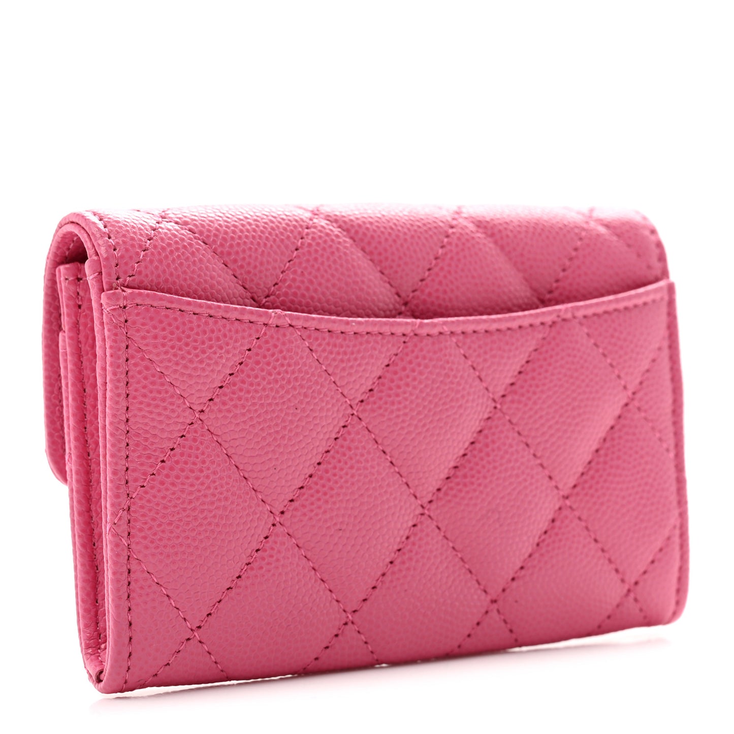Caviar Quilted Flap Card Holder Wallet Pink