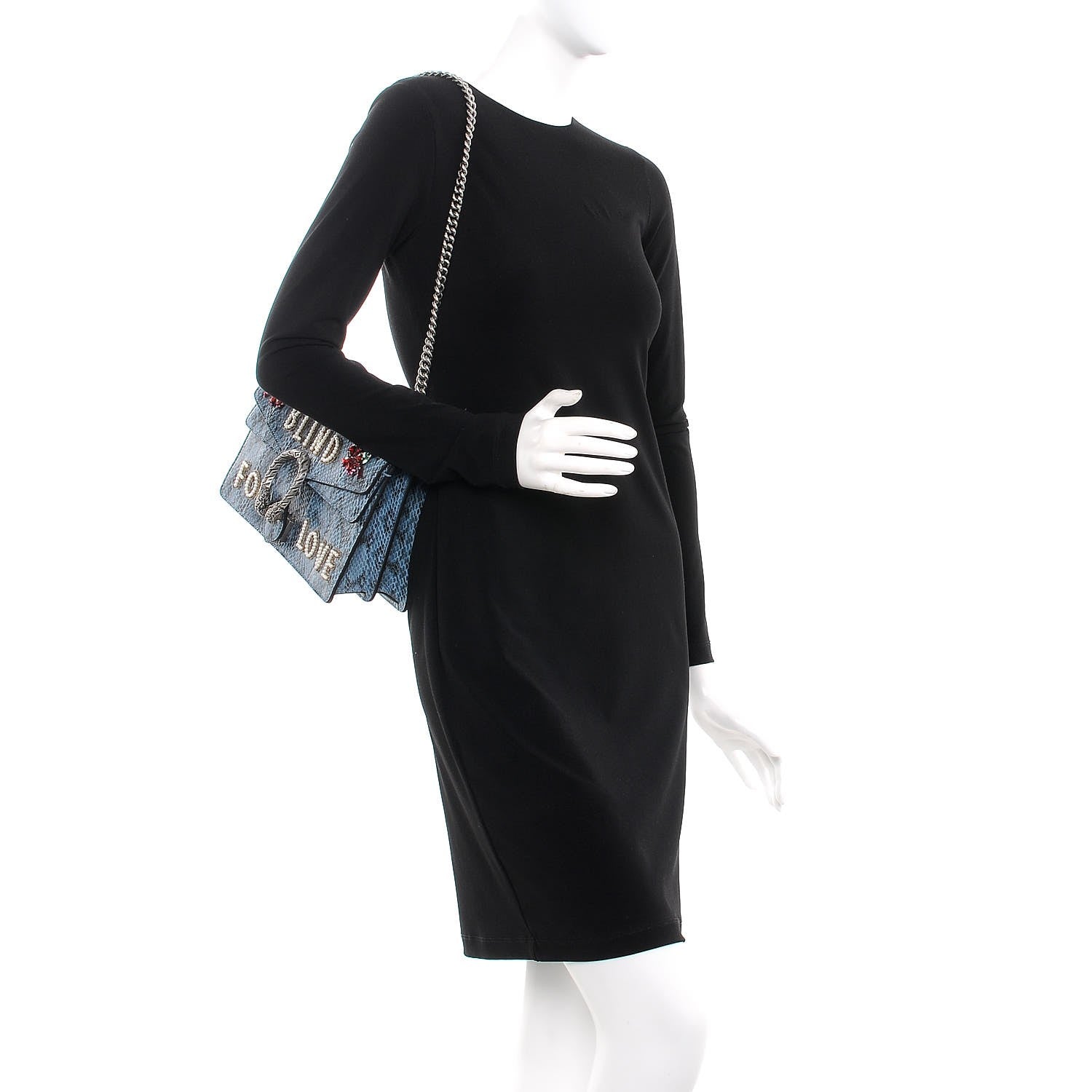 Gucci Snakeskin Blind For Love Embroidered Small Dionysus Shoulder Bag Ultramarine Multicolor 3 of 7
