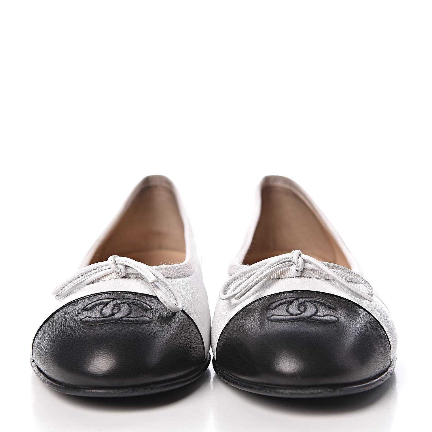 Chanel Lambskin Cap Toe CC Ballerina Flats 37 White Black 2 of 16