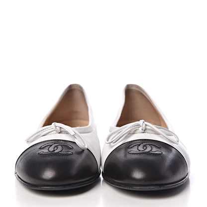 Chanel Lambskin Cap Toe CC Ballerina Flats 37 White Black 2 of 16