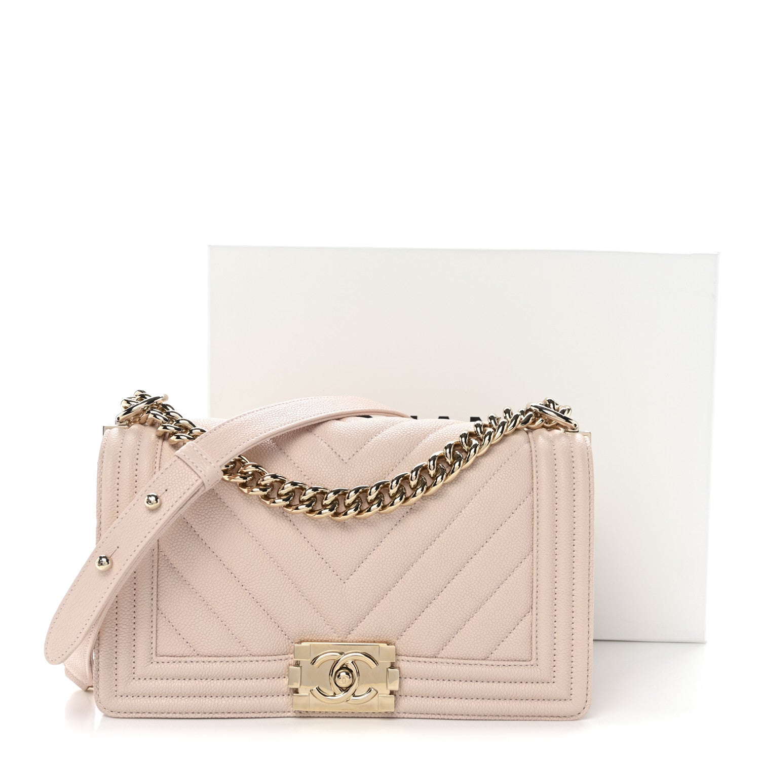 Chanel Caviar Chevron Quilted Medium Boy Flap Light Pink 11 of 11