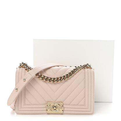 Chanel Caviar Chevron Quilted Medium Boy Flap Light Pink 11 of 11