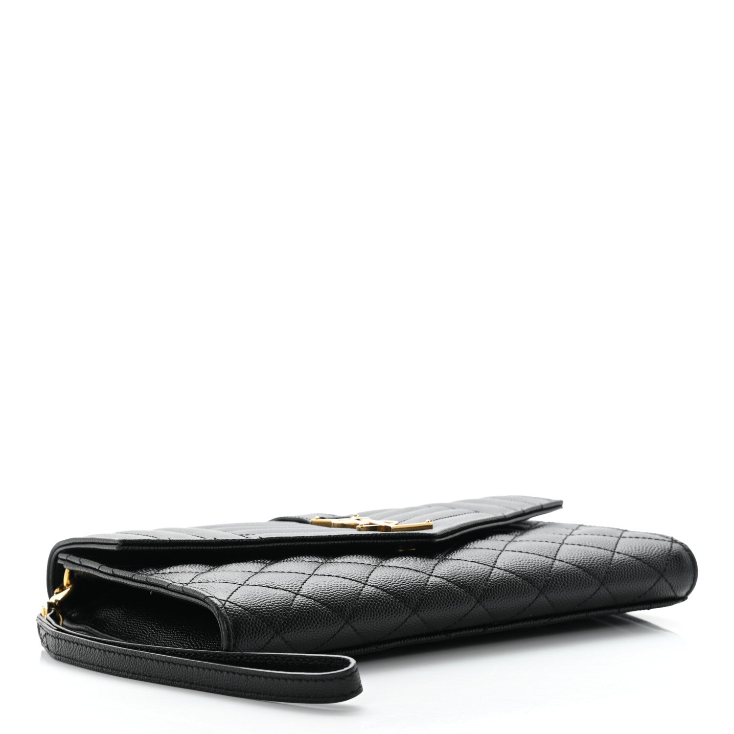 Saint Laurent Grain De Poudre Textured Mixed Matelasse Triquilt Monogram Clutch Black 5 of 11