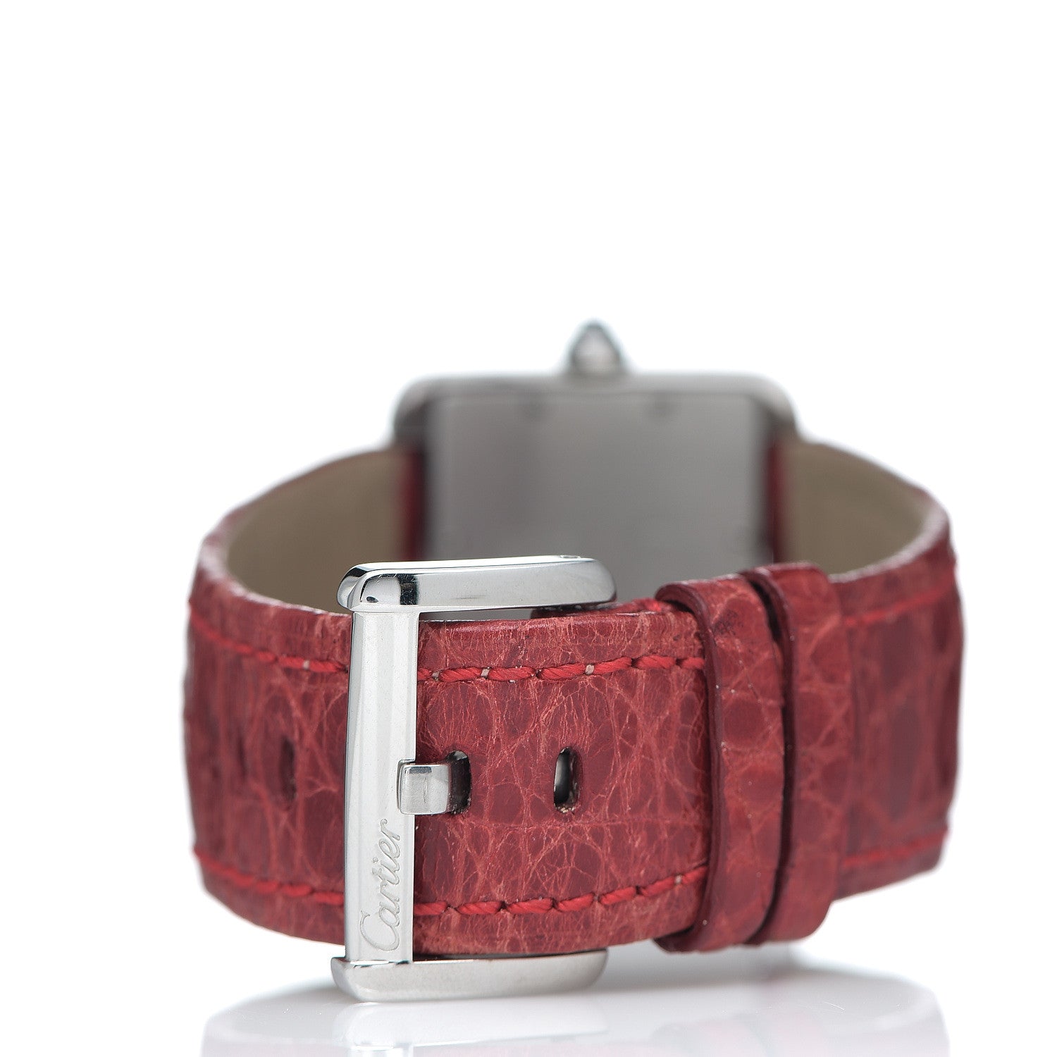 Cartier Stainless Steel Alligator 32mm Tank Divan Quartz Watch Red 3 of 7