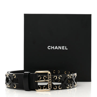 Chanel Calfskin Cross Stitch Grommet Belt 75 30 Black 6 of 6