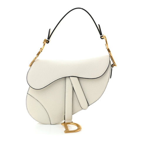 Grained Calfskin Mini Saddle Bag White