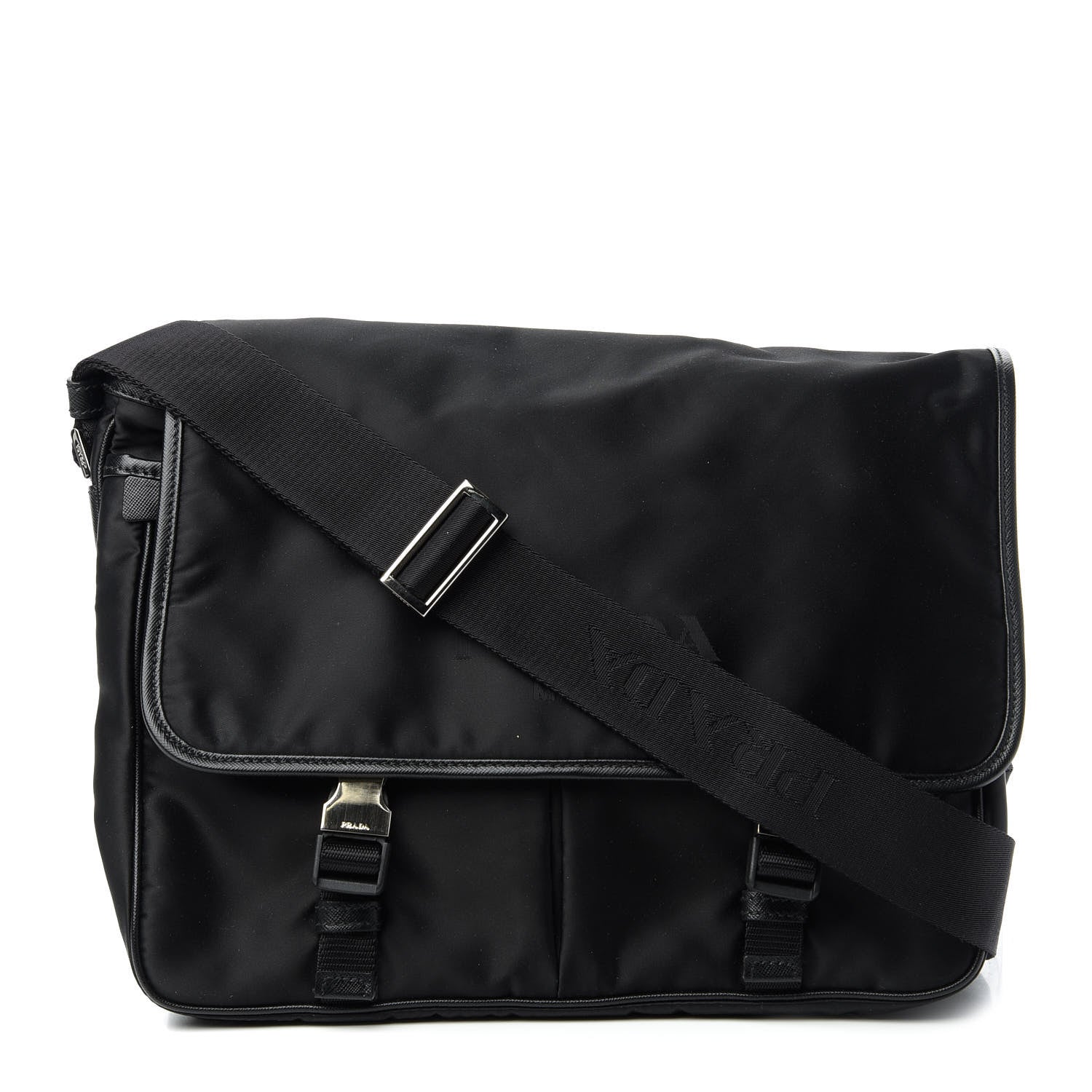 Prada Tessuto Nylon Saffiano Messenger Satchel Black 1 of 9