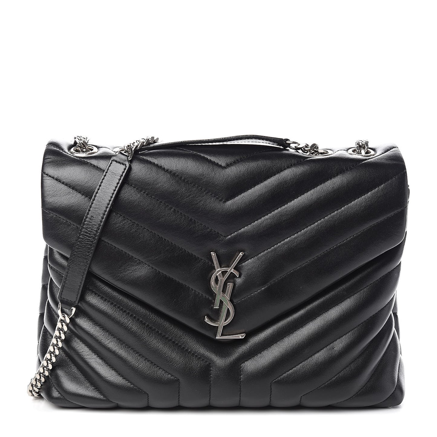 Calfskin Y Quilted Monogram Medium Loulou Chain Satchel Black