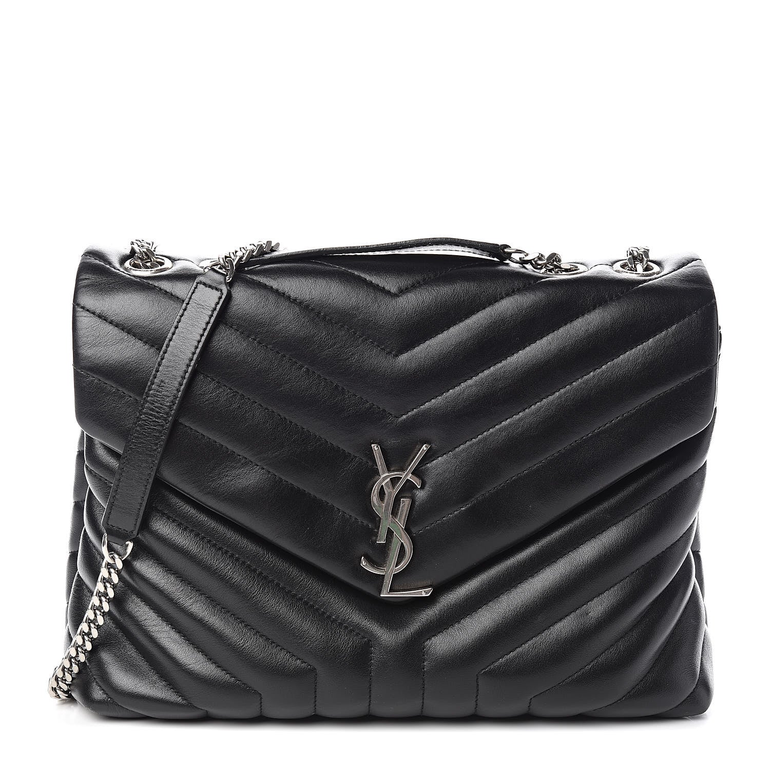 Saint Laurent Calfskin Y Quilted Monogram Medium Loulou Chain Satchel Black 1 of 12